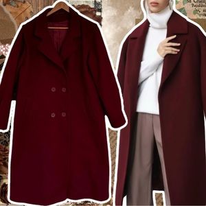 STUNNING Vintage Cranberry Deep Red Pure Virgin Wool Long Line Coat